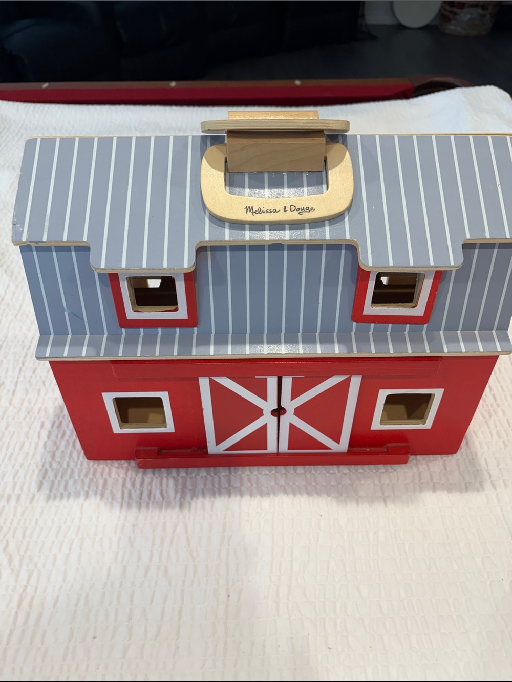 Melissa & Doug Red and Gray Wooden Play Barn with ladder